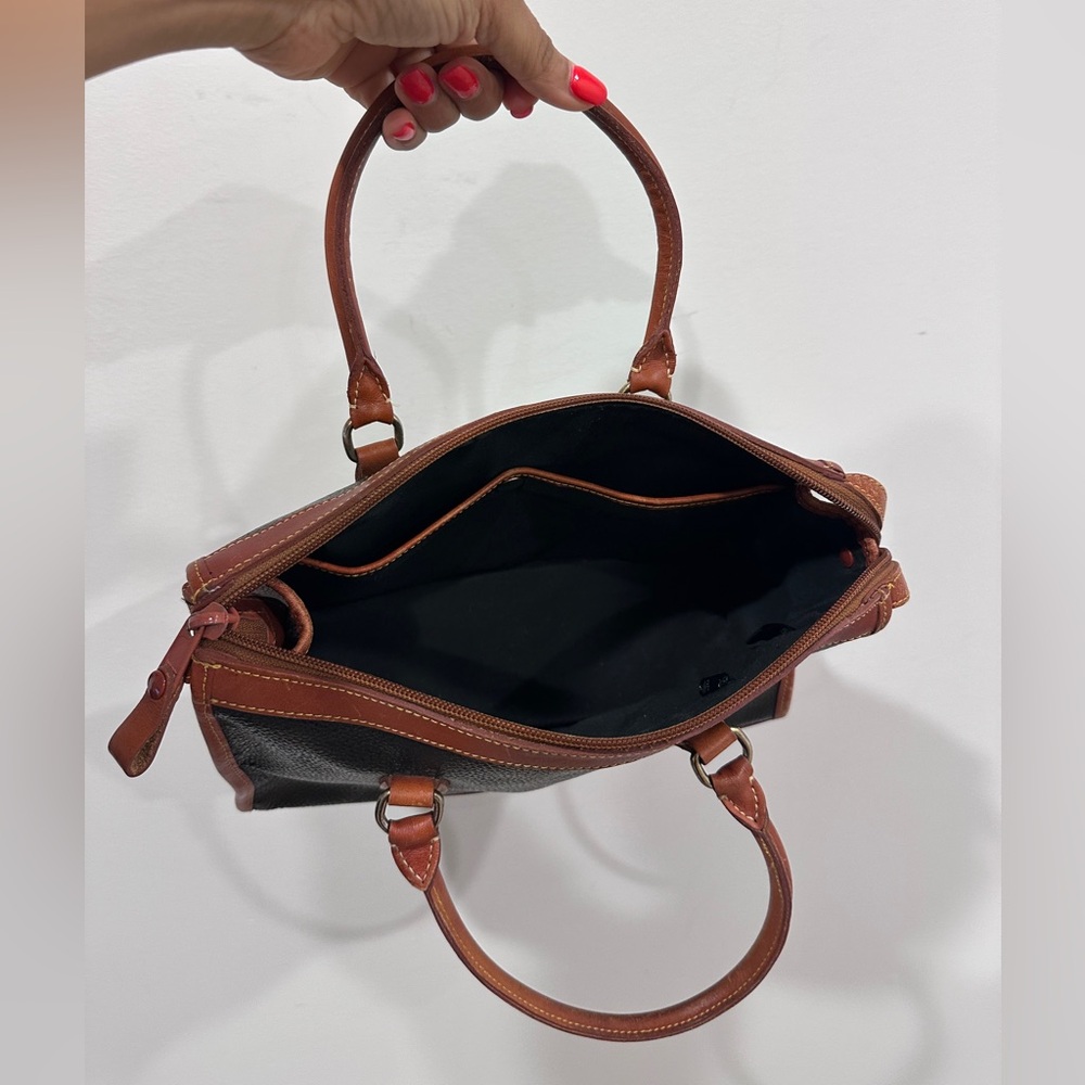 Vintage Black & British Genuine Contrasting Leather Tan Handbag - Picture 10 of 14